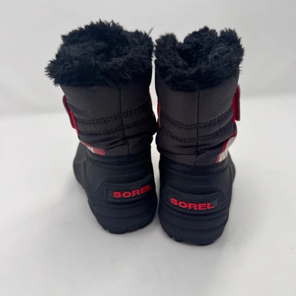 Kids Sorel‎ Black Red Faux Fur Lined Winter Snow Boots Size 5 Toddler
